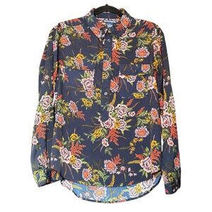 Architect Blouse Womens Size S Blue with Multicolor Floral 1/2 Button Up Top